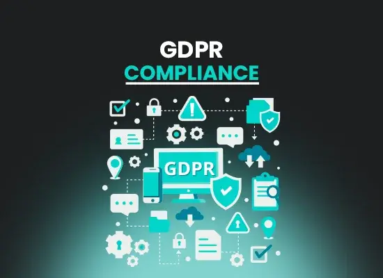 Icons illustrating GDPR compliance measures on a digital interface