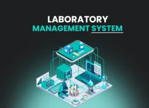 Laboratory Management System digital interface with interconnected devices and tools.